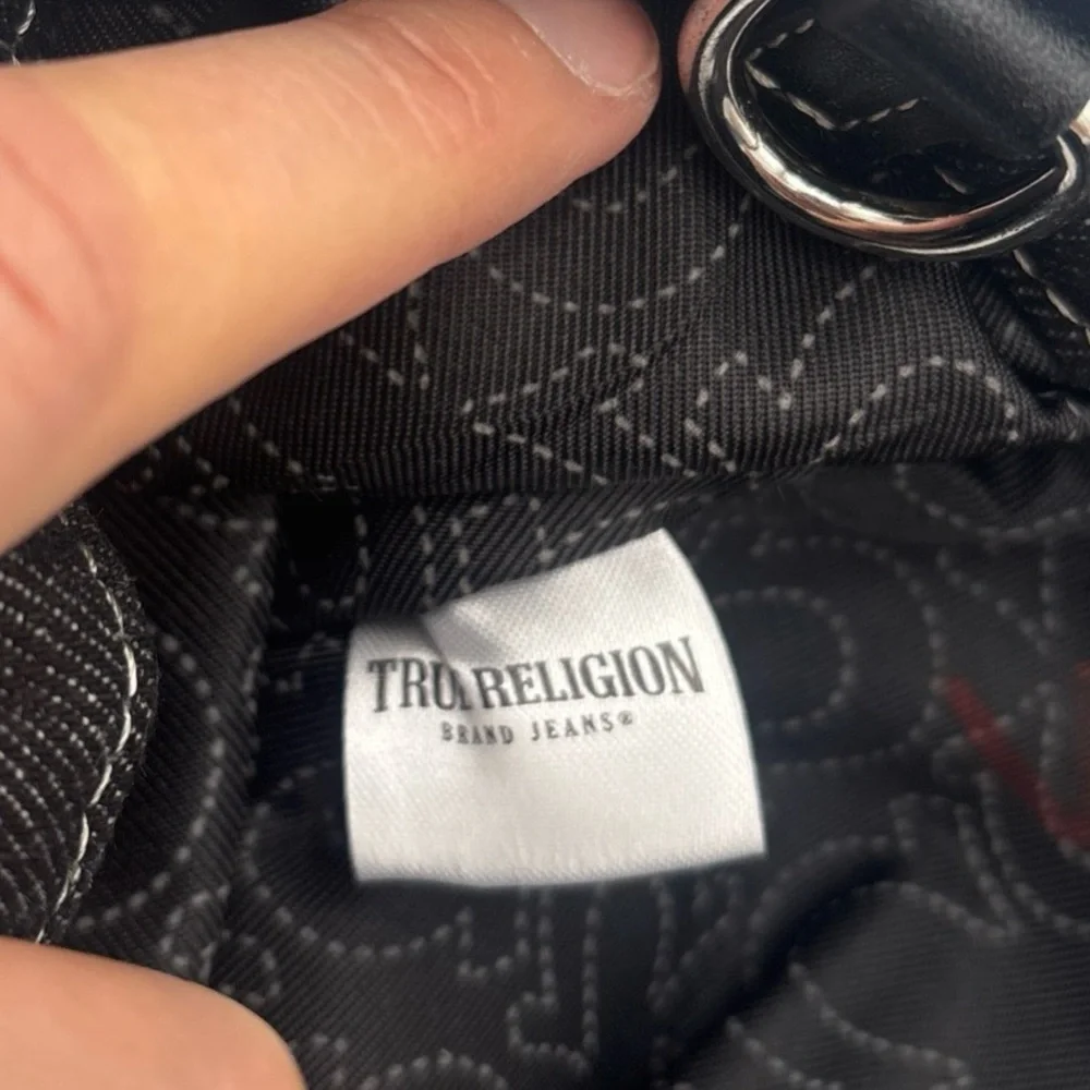 True Religion Black Denim‎ Tote with Red Patch